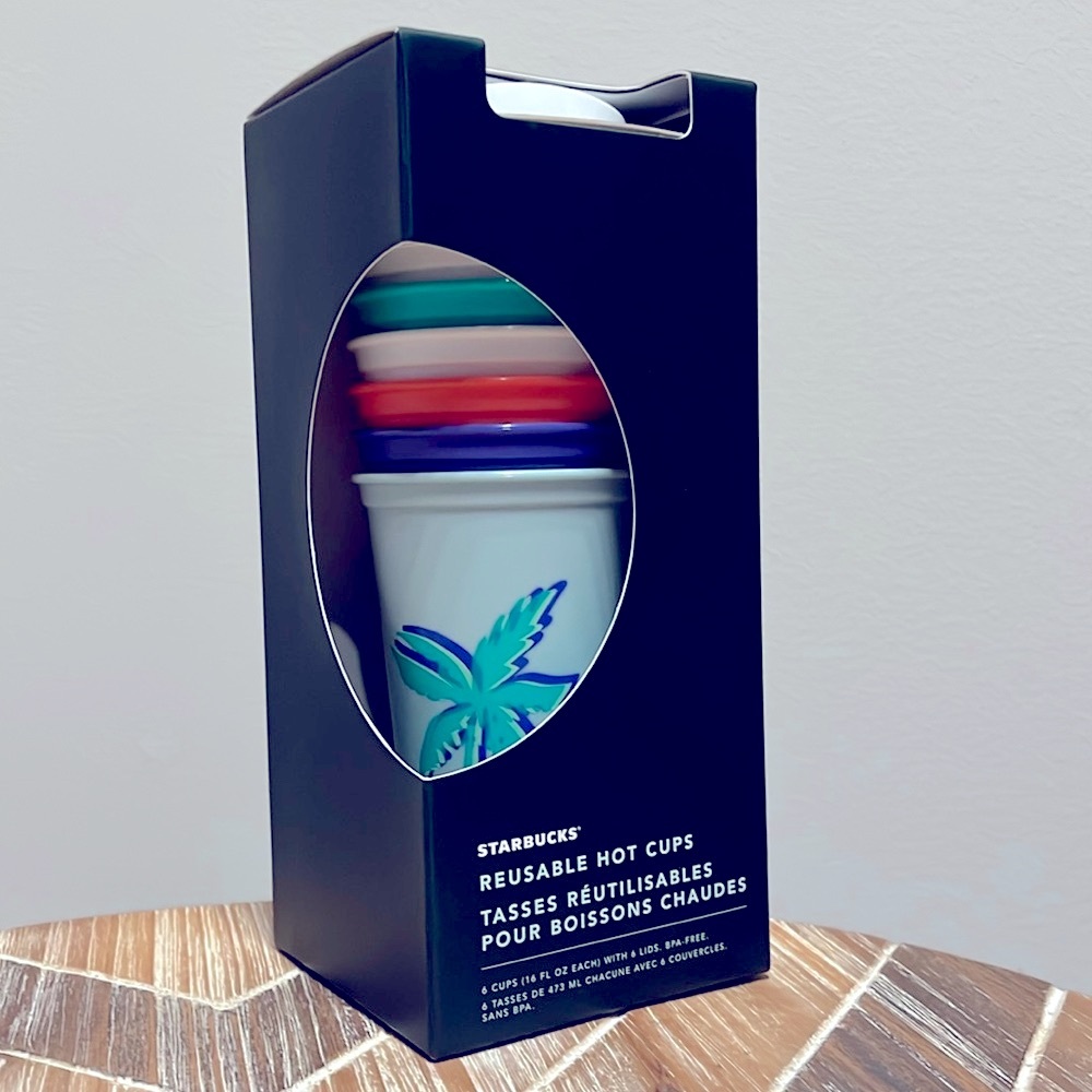 Set of 6 Starbucks Reusable Hot Cups with Lids Tropical Summer Edition BPA Free